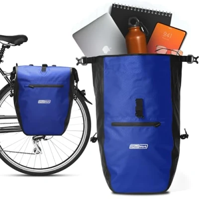 Bild av 2Cykelväska för bagagehållare, 25,4 l, 100 procent vattentät, med bärhandtag och axelrem, cykelväska, cykelväskor bak, 56,5 x 30 15 cm