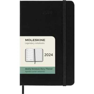 Bild av Moleskine Klassisk 12 månader 2024 veckoplanerare, hårt fodral, ficka (3,5 tum x 5,5 tum), svart