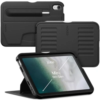 Bild av ZUGU iPad Mini Case 6 Generation 2021 fodral Ultra slimmat skyddshölje trådlös Apple Pencil Laddning Bekväm 7 vinkels Magnetic Stativ Skal automatisk vila/väckning [ Svart ]