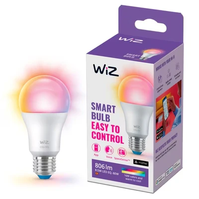 Bild av WiZ Color/RGB Smart LED belysning (WiFi och Bluetooth), 60W, A60, E27, 2200 6500 Kelvin, Dimbar i kallvitt till varmvitt + 16 miljoner färger