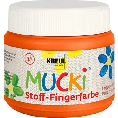 Bild av Kreul 28107 Mucki lysande tyg fingerfärg, 150 ml i orange, vattenbaserad, parabenfri, glutenfri, laktosfri och vegansk, perfekt för användning med fingrar händer