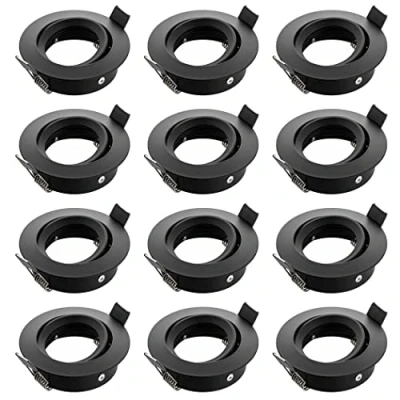 Bild av SEBSON Infälld Spotlight runt svängbar Set av 12 Svart aluminium Tak Monteringsram håldiameter 75mm Takspotlight inkl. GU10 uttag för LED/halogen