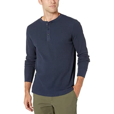 Bild av Amazon Essentials Herr normal passform långärmad våffla Henley skjorta, marinblå, medium