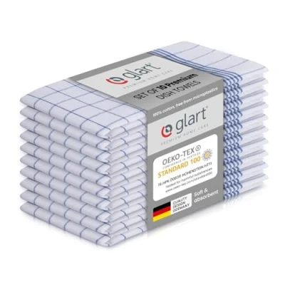 Bild av Glart 48KB2 set om 10 kökshanddukar kökshanddukar, 50 x 70 cm, 100% bomull OEKO TEX, blå rutig, förtvättad