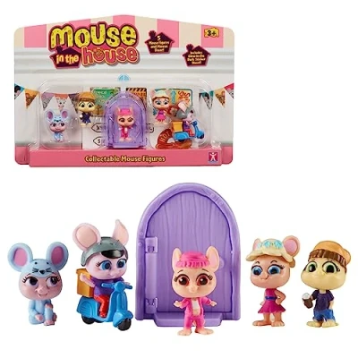 Bild av MOUSE IN THE HOUSE, 5 musfigurer, med magisk dörr, tillbehör, klistermärken som lyser i mörkret, modell 1, leksaker för barn från 3 år, GIOCHI PREZIOSI, MUN031