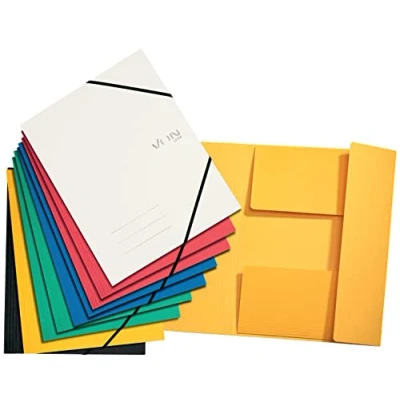 Bild av VON Leitz 10 pack, hörnspännmapp A4, kartong, för 150 ark, 3 flikar, mapp med elastiskt band, modernt tryck, lätt skola och hem, flerfärgad, 30082099