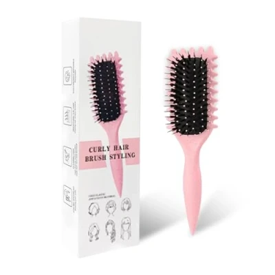 Bild av Curl Defining Brush, Stylingborste, Hårborste för att kamma och forma mäns kvinnors lockar minska drag, nylonborst, lockförbättring, unisex (rosa)
