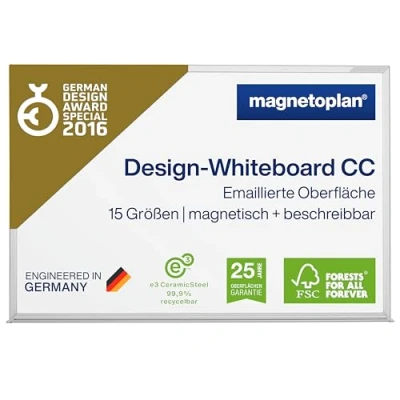 Bild av magnetoplan Whiteboard CC 90 x 60 cm, kan väljas i andra storlekar, med e post, metallbakvägg, inklusive fästmaterial