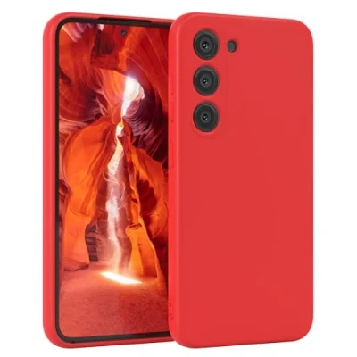 Bild av EAZY CASE Silikonfodral för Galaxy S23 Mjukt stötsäkert mobilskal skyddsfodral med kameraskydd Tunt Premium TPU Telefonstötfångare i Röd