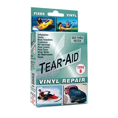 Bild av TEAR AID Vinylreparationssats, typ B klar lapp för vinyl och vinylbelagda material, fungerar på vinyltält, markiser, luftmadrasser, poolfoder mer, grön låda, enkelpack