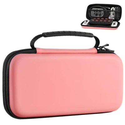 Bild av MoKo Carrying Case for Nintendo Switch OLED Model / Switch, Hard Shell Portable Travel Carry w/10 Game Card Slots Compatible with Console &amp; Accessories, Grapefruit Red