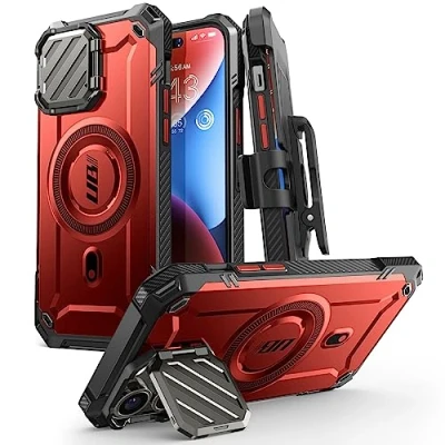 Bild av SUPCASE UBMag XT Fodral för iPhone 14 Pro Max/iPhone 13 Max med Kamerahölje, [MagSafe Kompatibel] Robust Inbyggt Stöd och Bältesklämma (Röd)