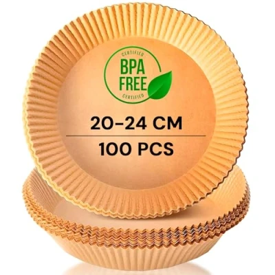 Bild av edihome, airfryer bakpapper för varmluftsfritös, 100 stycken 2024 cm, BPA fria tillbehör luftfritös, engångstillbehör ugn, 5 till 8 liter (cirkelform, cm)