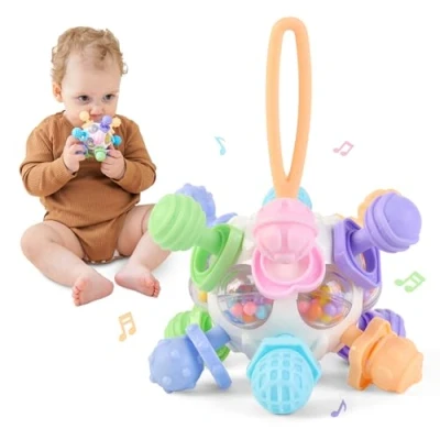 Bild av SUPERBE BEBE Montessori baby sensorisk tandleksak silikon tandring skramla bollformad pedagogisk leksak uppvaknande babyutveckling nyfödd gåva