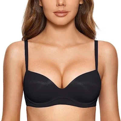 Bild av DOBREVA Dam BH utan bygel Push Up BHS Soft T Shirt Vadderad Bustier Seamless Sleep Svart 80D