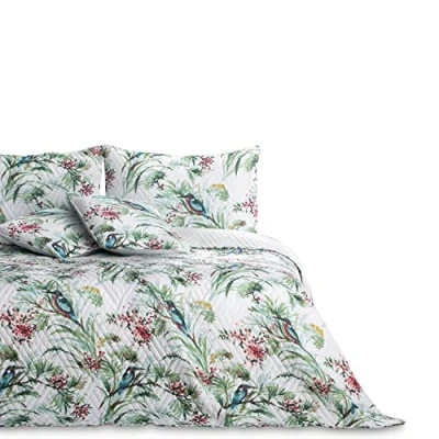 Bild av AmeliaHome Överkast sängöverkast 260 x 280 cm dubbelsidig lättskött quiltning växtmönster fågelmönster flerfärgad Kingsfisher