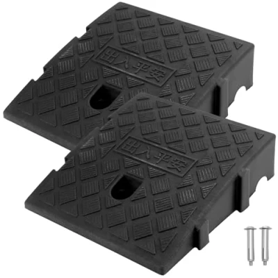 Bild av QWORK® 2 st plasttrottoarramper, dörrramp, tröskelramper, för rullstolar, motorcykel, 25 x 27 7 cm