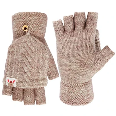 Bild av Damhandskar fingerlösa vantar damer och flickor vinter varma handskar värmevävd kabel stickad halvfinger 2 i 1 kombo vantar, BEIgE, en storlek