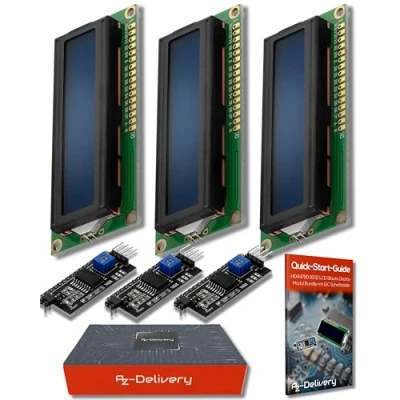 Bild av AZDelivery 3 x HD44780 16x2 LCD Modulvisningsbunt med I2C Gränssnitt 2x16 Tecken kompatibel Arduino och Raspberry Pi inklusive en E Book!