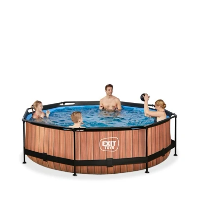 Bild av Exit Wood Pool Ø300X76Cm Med Filterpump Och Tak Brun