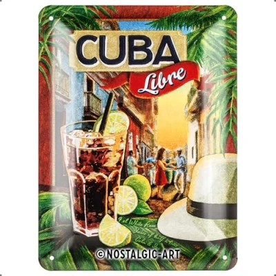 Bild av Nostalgic Art Plåtskylt i retrostil, Cocktail Time Cuba Libre Presentidé för cocktailälskare, av metall, Deko vintagedesign, 15 x 20 cm