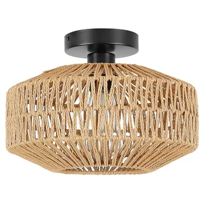 Bild av Schindora taklampa vintage boho Rota sovrum E27 handgjord för sovrum, hall, bar, café, entré (glödlampor ingår inte)
