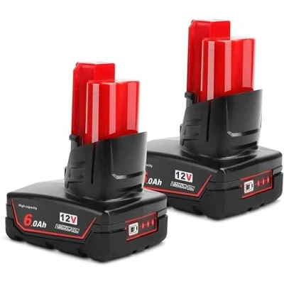 Bild av Powarobor 2 pack M12B6 12 V 6,0 Ah litiumjonbatteri för Milwaukee M12 Li ion Power Tool batterier med LED display 48 11 2460