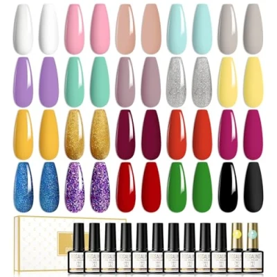 Bild av ROSALIND Gel Nagellack Kit 22 Flaskor Inkluderar Top Coat och Base Coat, Nail Polish UV LED 8ml 20 Färger Gelack Glitter Röd Grön Guld för Nageldesign
