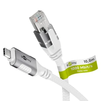 Bild av goobay 10 m LAN till USB kabel 1 Gbit dataöverföring C 3.1 RJ45 Ethernet CAT 6 ansluter router och smartphone kabeladapter för bärbar dator Macbook adapter
