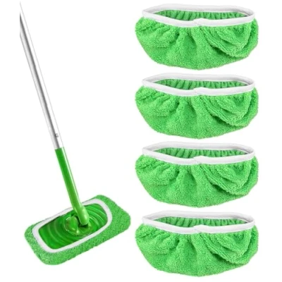 Bild av TIDEVAN 4 stycken våtservetter återanvändbara för Swiffer Sweeper Mop golvdukar mikrofiberset fukt och torra universella rengöring av ytor