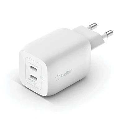 Bild av Belkin 65 W dubbel USB Type C väggladdare, snabbladdande Power Delivery 3.0 med GaN teknik, laddare för iPhone 15, 14, 13, 12, iPad Pro, MacBook, Galaxy S24, Pixel, Note, Sony, Tab och fler