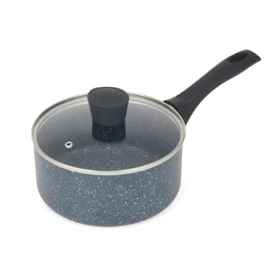 Bild av Russell Hobbs RH00845EU Nightfall Stone 18 cm non stick kastrull med lock av härdat glas och ångventil, soppgrytor i pressad aluminium, PFOA fri, induktion/diskmaskinssäker