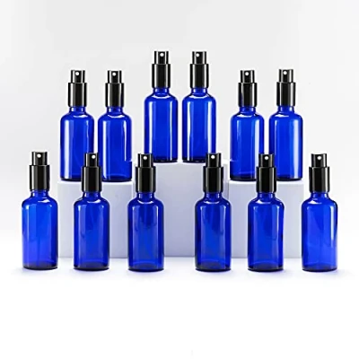 Bild av Yizhao Blå Sprayflaska Glas 50ml, med Liten Fin Dimma spray, Metalllock, Påfyllningsbara för Eterisk Olja, Resa, Rengöring, Parfym, Aromaterapi, Mmakeup 12 Stycken