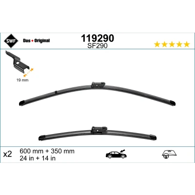 Bild av Balai d&#039;essuie glace Swf Visioflex 119290 avant Sans Cadre FIAT: 500 3 portes, C Cabriolet, 500e, FORD: KA RENAULT: Zoe