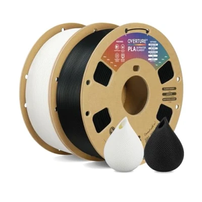 Bild av OVERTURE PLA filament 1,75 mm 3D skrivarfilament, 2 kg kartongspole (4,4 lbs), dimensionell noggrannhet +/ 0,02 mm, passar de flesta FDM skrivare(Svart, Vit)
