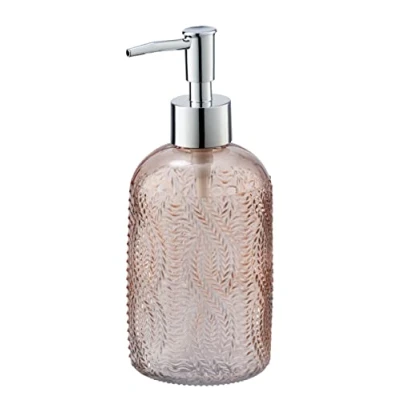 Bild av WENKO Vetro rosa flytande tvåldispenser påfyllningsbar i äkta glas för ca 400 ml tvål, dispenser trendigt retroutseende, även perfekt som en liten vas, 8,5 x 19 7,5 cm