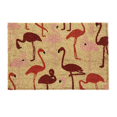 Bild av Relaxdays dörrmatta kokos, med flamingo, 40 x 60 cm, halkfri, för inomhus och utomhusbruk, natur/röd