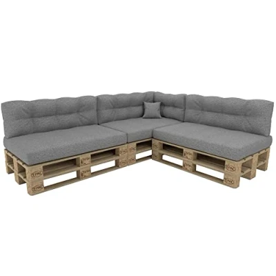 Bild av POKAR pallkuddar pallsoffa 8 delat set: sittdyna 120 x 80 ryggstöd 40, grå