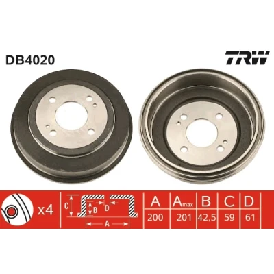 Bild av TRW DB4020 Tambours De Frein 220 HONDA: Civic 6 Hatchback, 5 Coupe, V 3/5 portes