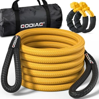 Bild av GODIAG 1 tum x 20 fot kinetisk återhämtningsrep (35 lbs) kraftigt energirogserrep med 2 mjuka bojor, offroad power stretch snatchrep för lastbil jeepbil ATV UTV traktor