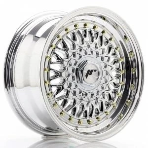 Bild av Japan Racing JR9 Silver Machined LIP With Rivet Gold 8x15 4/100 ET15 B74.1
