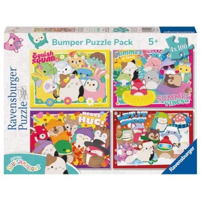 Bild av Ravensburger pussel Squishmallows samling 4 x 100 Bumper Pack, i bitar, för barn, rekommenderad ålder 5+ år