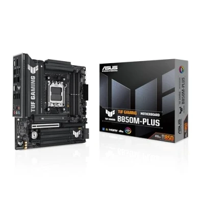 Bild av ASUS TUF Gaming B850M Plus, AMD mATX moderkort, 14 + 2 1 strömförsörjningssteg, DDR5 plats, PCIe 5.0 klar, 3 M.2 platser, Ethernet Realtek 2,5 GB, USB C, 20 Gbps, BIOS flashback och Aura Sync