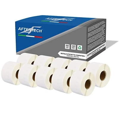 Bild av Aftertech 10 x 99018 38 190 mm kompatibla etikettrullar (110 etiketter/rulle = 1100 totalt) för Dymo LabelWriter Seiko SLP skrivaretiketter S0722470