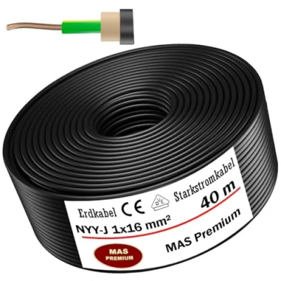 Bild av Jordkabel strömkabel 5, 10, 15, 20, 25, 30, 35, 40, 50, 60, 70, 75, 80, 90, eller 100 m NYY J 1 x 16 mm² elkabel, ring för utomhusbruk, jordmån (40 m)
