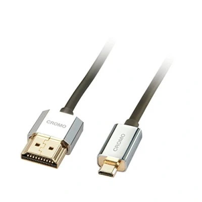 Bild av LINDY 41678 HDMI kabel till Typ Mini A/D 2 meter CROMO Slimline High Speed, 4K@60Hz 2.0 18G 3D 1080p HDCP 2.2 ARC CEC, ATC testad, kompatibel med TV, bildskärm, surfplatta, kamera