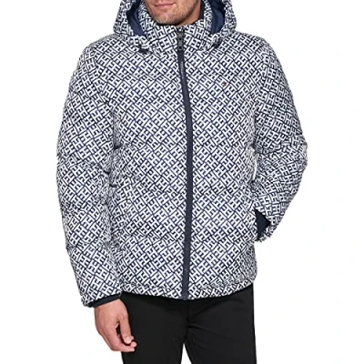 Bild av Hooded Puffer Jacket herr Down Alternative Outerwear Coat Jacket, tommy logo print, M