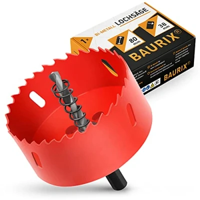 Bild av BAURIX® Bi metall Hålsåg [80 mm] Borrkrona Fräs för et trä professionell järnspets gipsskivor, plast, PVC, metall, etc. Kopfräsar borrmaskin