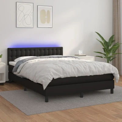 Bild av Ramsäng med madrass &amp; LED svart 140x190 cm konstläder