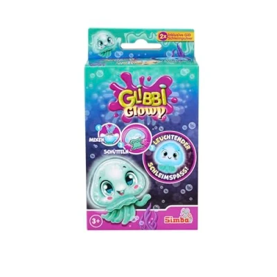 Bild av Simba 105953080 Glibbi Glowy, Manet med Glow till de mörka effekterna, pulver förvandlar vatten ljusslim, 2 x 7 g, glibber, badnöje från 3 år, gul grön